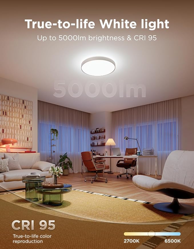 Govee Ceiling Light Ultra 21 Inch, 5000LM Smart Flush Mount Ceiling Light Fixture, Compatible with Matter & Alexa, RGBIC & Tunable White 2700K-6500K, DIY Ceiling Canvas for Bedroom, Living Room