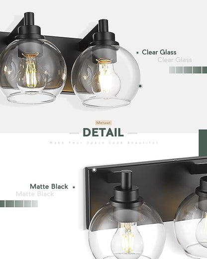 Bathroom Light Fixtures, 5 Light Matte Black Vanity Light, 32 Inch Modern Wall Sconces with Globe Clear Glass Shade, Vanity Lighting Fixtures Over Mirror, VL195-MB-CL-5