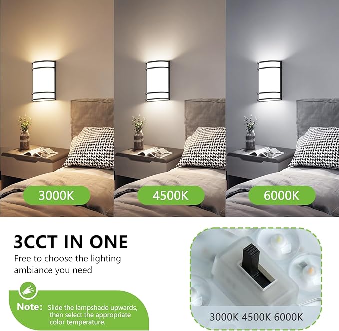 Led Wall Lights Indoor- 10 Inch Modern Wall Sconce Lighting 3000K/4500K/6000K Adjustable Led Wall Lamps for Hallway, Staircase, Corridor, Bedroom, Living Room, Kitchen (Black, 4 Pack)