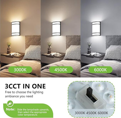Indoor Wall Mount Light - 2 Pack 3000K/4500K/6000K Adjustable Black Modern Wall Sconce Lighting for Hallway Staircase, Corridor, Bedroom, Living Room, Kitchen(Black, 2 Pack)