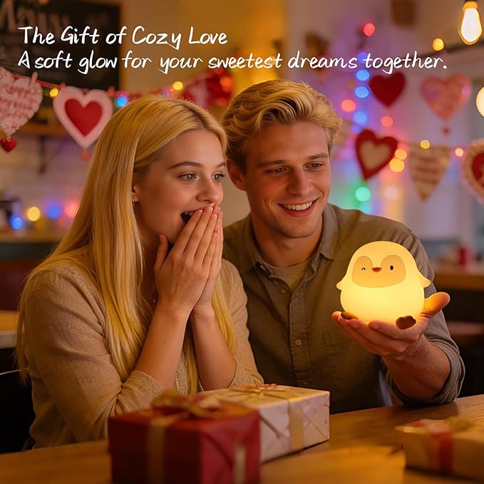 Penguin Silicone Night Light, 50H/12H Long Battery Life Touch Lamp with 30-Min Auto-Off Timer, Soft Dimmable Glow for Baby Kids Toddler Bedroom, Cute Mothers Day Gift for Children