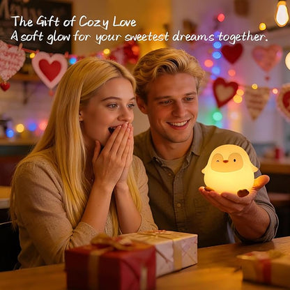 Penguin Silicone Night Light, 50H/12H Long Battery Life Touch Lamp with 30-Min Auto-Off Timer, Soft Dimmable Glow for Baby Kids Toddler Bedroom, Cute Mothers Day Gift for Children