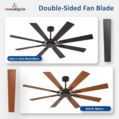 Large Ceiling Fan No Light: Modern 66 Inch 8 Blade Outdoor Ceiling Fans with Remote APP Control - Black Big Fan without Light Indoor Reversible 6 Speed Quiet DC Motor