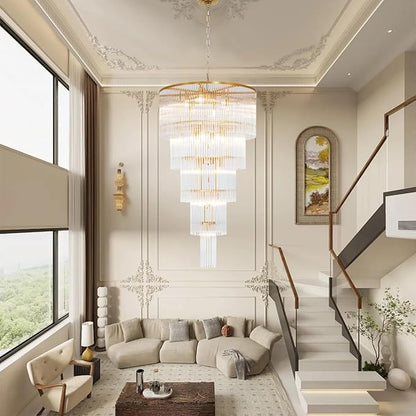 25 Light Staircase Crystal Chandeliers H49 W27.5 Modern Contemporary Elegant 5-Tier K9 Crystal Glass Chandelier Pendant Ceiling Lighting Fixture for Entryway