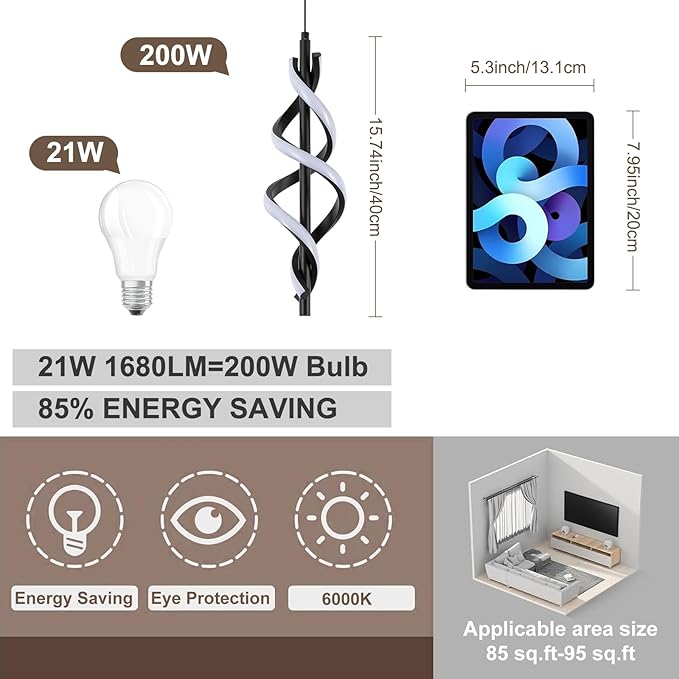 Modern LED Pendant Light Fixtures 6000K Pendant Lights Black Hanging Lamp for Dining Room Bedroom Living Room (1 Pack)
