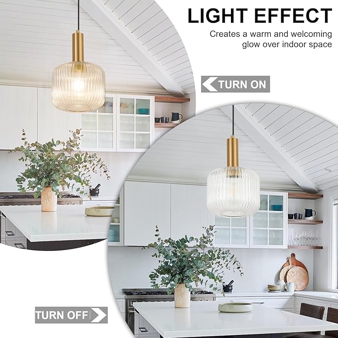 8 Inch Clear Glass Pendant Lights Small Modern Chandelier Pendant Lighting Mid Century Hanging Lights Adjustable Kitchen Island Light for Dining Room Bedroom Hallway