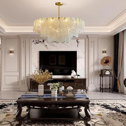 31.5in Gold Crystal Chandelier Modern Pendant Lighting 12-Light Round Crystal Chandeliers for Kitchen Island Cloud Glass Multi-Tier Light Fixture for Dining Room, Living Room, Kitchen