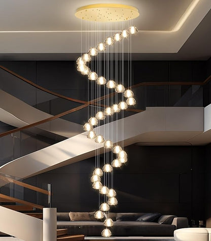 236'' Long Large Crystal Chandeliers LED Chandeliers for High Ceiling Handing Light Fixture for Entrance Hallway Foyer Staircase Lobby Gold
