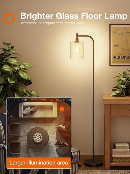 addlon Floor Lamps for Living Room Bright Lighting with Glass lampshade, Modern Bright Floor Lamp with LED Bulbs Industrial Standing lamp for beroom, Tall Pole Lamps Office - Black