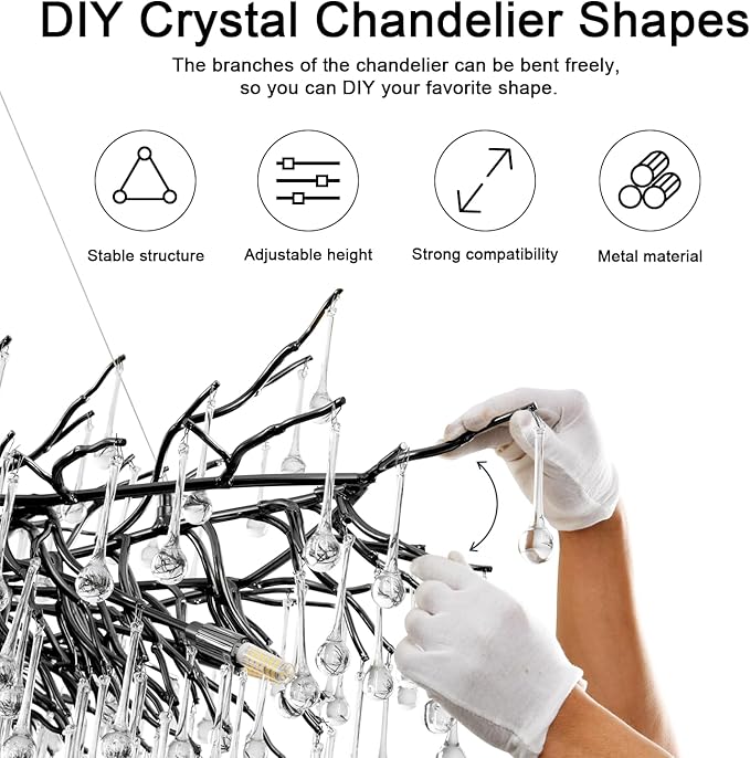 Chandeliers for Dining Room - 31.5" Modern Black Crystal Chandelier, Round Tree Branch Raindrop Chandelier, Foyer Chandeliers for Entryway, Living Room,Bedrooms,Bathroom(Bulb not Included)