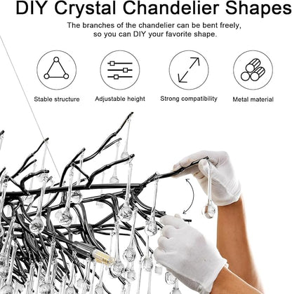 Chandeliers for Dining Room - 31.5" Modern Black Crystal Chandelier, Round Tree Branch Raindrop Chandelier, Foyer Chandeliers for Entryway, Living Room,Bedrooms,Bathroom(Bulb not Included)