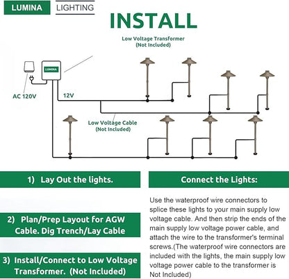 Lumina Lighting® Low Voltage Landscape Lighting Cast-Aluminum Path and Area Light Warm White 3W G4 LED Bulb and ABS Ground Stake Included for Yard Walkway Lawn PAL0106-BZLED6 (Bronze, 6-Pack)