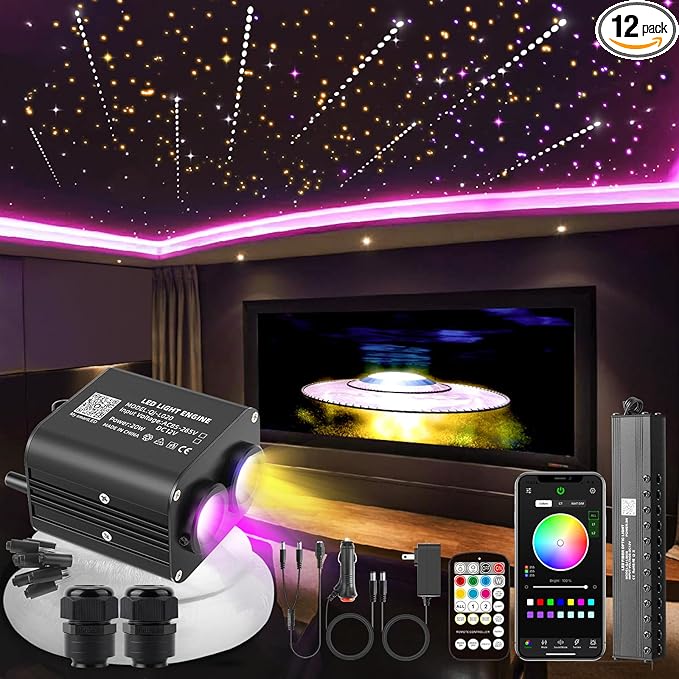 Meteor 20W Twinkle Starlight Headliner Kit, Star Lights for Car with Bluetooth APP/Remote/Music Mode, Fiber Cable 1000pcs*0.03in*13.1ft+Shooting Star kit for Car Roof & Home Decoration