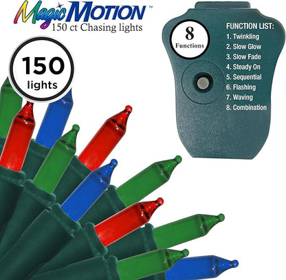 Brite Star 150 Count 8-Function Chasing Light Set - Outdoor String Lights with Twinkling, Flashing, and Steady On Modes - Ideal for Christmas Tree and Outdoor Christmas Decorations, Multi
