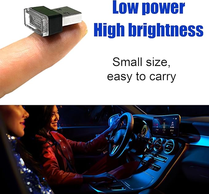 5 PCS USB LED Car Interior Atmosphere Lamp, Portable Mini LED Night Light, Plug-in USB Interface Trunk Ambient Lighting Kit, Universal Interior Car Accessories (Blue+Red+Ice Blue+White+Purple)