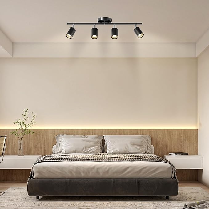 LED 6 Light Track Lighting Kit, 3 Color Adjustable Ceiling Spot Lighting Includes 6 x GU10 Bulb, Modern Track Light Fixture with Rotatable Heads for Kitchen, Living Room, Bedroom