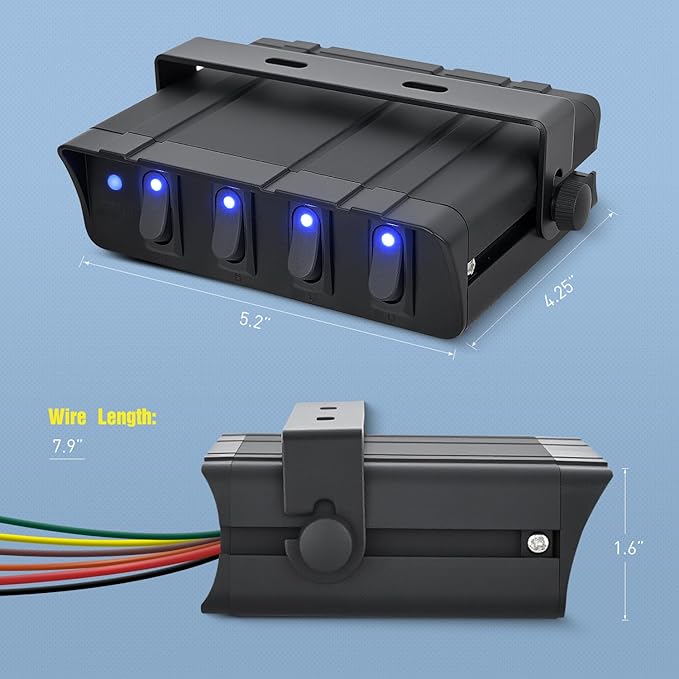 Nilight 4 Gang Rocker Switch Box Waterproof SPST Toggle Panel Blue LED 12V 24V 20A 40Amp Max for Automotive Cars Vehicles Boats RVs Campers SUVs