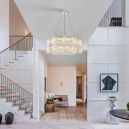 24’’ Crystal LED Chandelier with Remote Control Dimmable 3000-6500K Contemporary Luxury Chandeliers Modern Chrome Light Fixture for Dining Living Room Kitchen Island Foyer Entryway