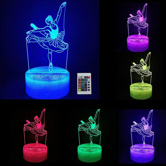 3D Ballerina Night Light, Illusion Table Lamp with 16 Colors Remote Control Touch Lamp LED USB Night Light Desk Lamps Room Decorations Home Decor Holiday Gifts Birthday Gifts