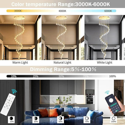 30 Light Modern Glam Crystal Chandelier for High Ceiling LED Dimmable Ceiling Pendant Light Staircase Foyer Enterway Living Room Chandelier Lighting Antique Gold