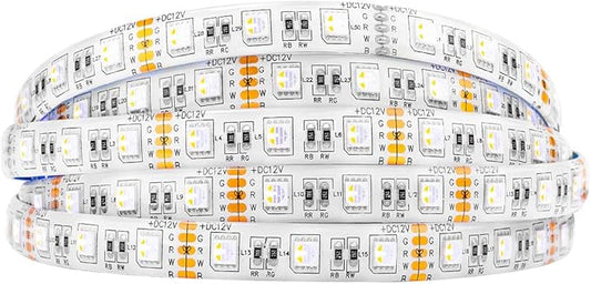BTF-LIGHTING 5050 RGBW RGB+Warm White(2700K-3000K) 4 Colors in 1 LED Tape Light DC12V 5m 16.4ft 60LED/m Multi-Colored IP65 White 12mm PCB for Bedroom Kitchen Home Decoration(No Adapter or Controller)