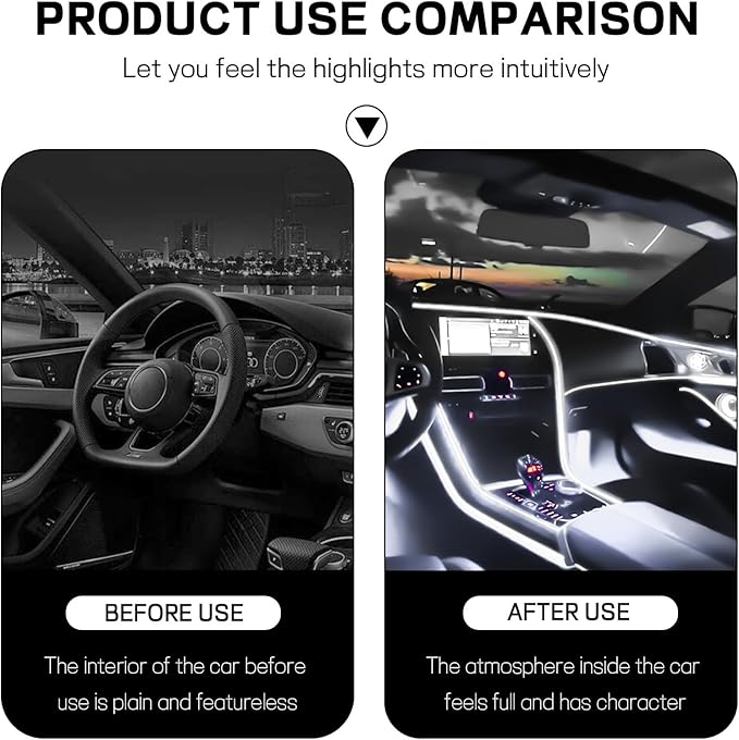 Car LED Strip Light, 12V 48 LED Interior Atmosphere Lights Under Dash Ambient Night Light, Universal Auto Interior Decorative Lamp with USB Port, Car Accessories (White, Cigarette Lighter)