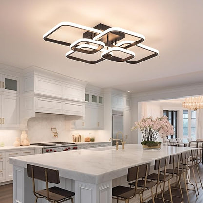 31.5" Modern LED Ceiling Light 6-Square Dimmable Ceiling Light Fixtures with Remote 3000K-6000K Black Close to Ceilings Lamp 60W for Living Room, Bedroom