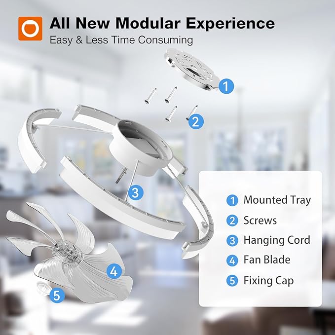 addlon Ceiling Fans with Lights and Remote, 20'' Low Profile Ceiling Fans, 3000-6000K Dimmable Modern Flush Mount LED Fan Light, Fandelier Ceiling Fan for Bedroom, Kitchen, Living Room, White