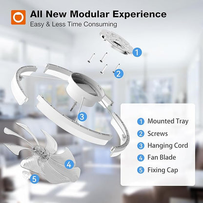 addlon Ceiling Fans with Lights and Remote, 20'' Low Profile Ceiling Fans, 3000-6000K Dimmable Modern Flush Mount LED Fan Light, Fandelier Ceiling Fan for Bedroom, Kitchen, Living Room, White