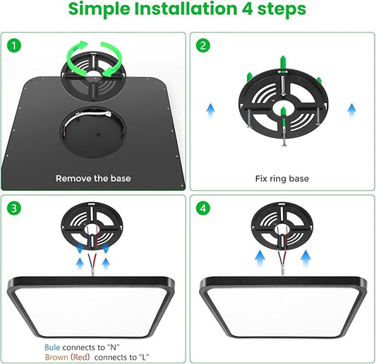 15.7Inch 32W Square LED Ceiling Light Fixtures Flush Mount, 2800K Warm White LED Ceiling Lamp, Surface Mount Modern Ceiling Lights, Black Slim Flat Panel Lighting for Bedroom, Kitchen, Bathroom