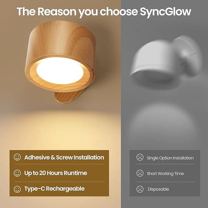 Wall Mounted Lamp LED Wall Lights with Rechargeable Battery Operated, 3 Color Temperatures & 3 Brightness Levels 360°Rotate Magnetic Ball, Cordless Sconces for Reading Bedroom Bedside,Wood-1 Pack