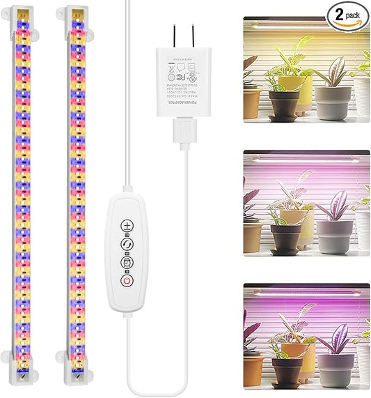 Mosthink Grow Lights for Indoor Plants Full Spectrum, Grow Light Strips with Auto Timer 3/6/12 H, Plant Lights with Red Blue White LEDs, 3 Lighting Modes,5 Dimmable Levels, 2 Packs,Updated Controller