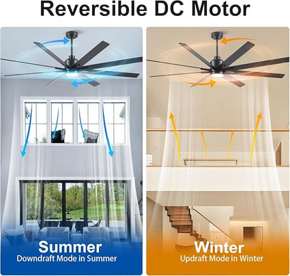 Rayqueen 72 Inch Large Ceiling Fans with Lights and Remote, Black Blades, 3CCT Dimmable LED, 6-Speed Reversible DC Motor, Ultra Quiet, 3 Timers for Living Room, Great Bedroom & Covered Outdoor
