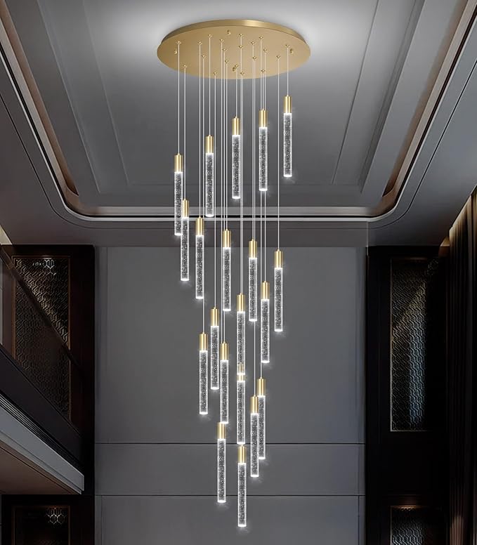 HAIXIANG 13ft Long Crystal Chandelier for Living Room, Dining Room, Entryway, Kitchen, Hotel - Gold