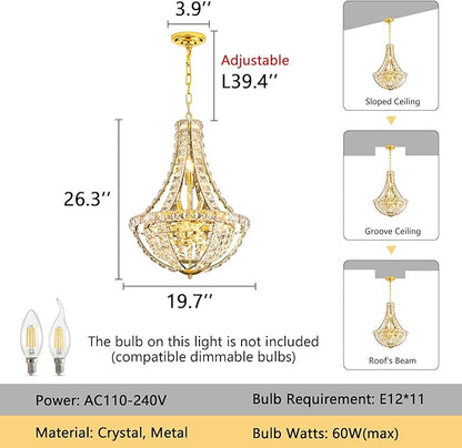 Glam Crystal Chandelier Empire Chandeliers with K9 Crystal Luxury Light Fixture for Dining Room Living Room Bedroom Entryway Gold Lighting