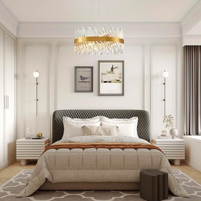 Saint Mossi 19.5” Modern LED Chandeliers for Dining Room, 8-Light Hanging Pendant Lighting Fixture for Living Room, Kitchen Island, Clear Glass Tube with Gold Frame, D19xW19xH19