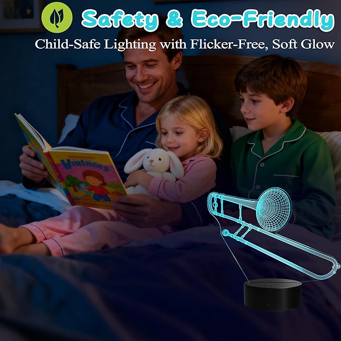 Trombone Night Light, Trombone Gifts, 3D Illusion Lamp with Remote Control, 16 RGB Colors, 4 Flashing Modes, Timer, Dimmable, Trombone Accessories for Decor for Holiday Birthday Christmas