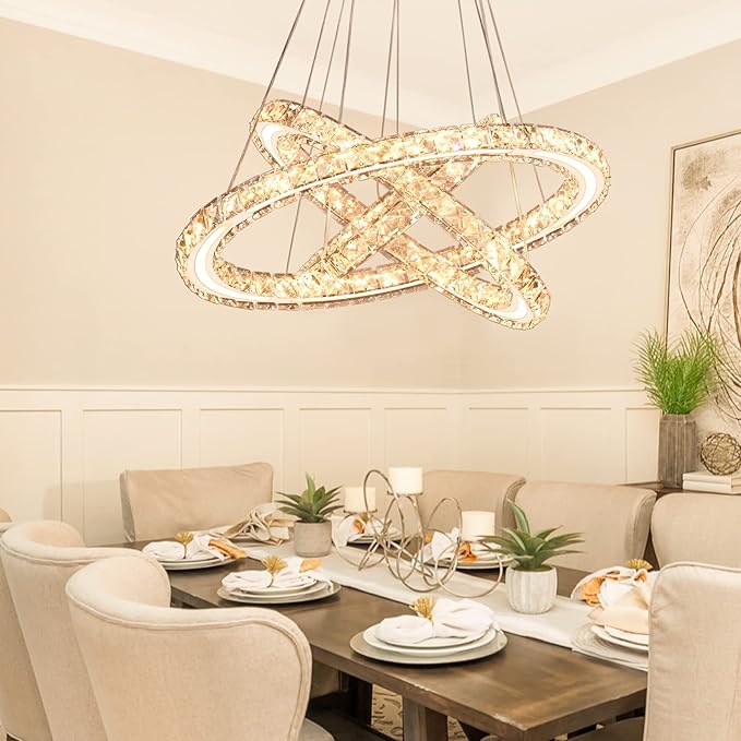 Modern LED Chandeliers Crystal Chandeliers Ceiling Light Three Rings Pendant Light with Acrylic for Bedroom Dinning Room Hallway(Warm White 30/40/50)