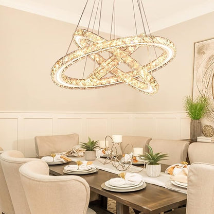 Modern LED Chandeliers Crystal Chandeliers Ceiling Light Three Rings Pendant Light with Acrylic for Bedroom Dinning Room Hallway(Warm White 30/40/50)