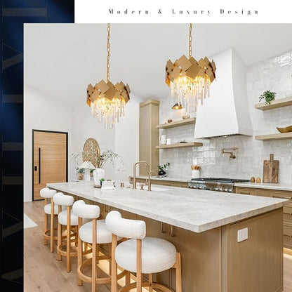 A AXILIXI Gold Crystal Chandeliers 16” Modern Ceiling Pendant Light Fixture for Dining Room Dimmable Small 3 Tiers Flush Mount Chandeliers Round for Foyer Kitchen Island Entryway Hallway
