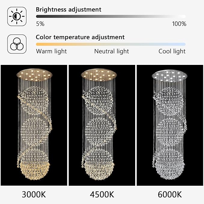 D40'' x H120'' Crystal Chandelier for Entryway High Ceiling Chandeliers Glam Chandelier Modern Large Raindrop Chandeliers LED Dimmable Light Fixtures for Staircaes Foyer Living Room Silver