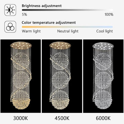 D40'' x H120'' Crystal Chandelier for Entryway High Ceiling Chandeliers Glam Chandelier Modern Large Raindrop Chandeliers LED Dimmable Light Fixtures for Staircaes Foyer Living Room Silver