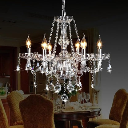 Crystal Chandeliers Classic Crystal Candle Chandelier Lighting, Vintage 6 Lights Pendant Ceiling Fixture Lamp for Dining Room Bedroom Island Hallway Wedding Decoration
