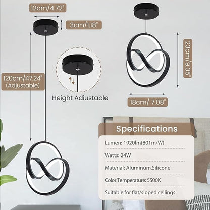 Modern LED Pendant Light Fixtures 4000K Pendant Lights Kitchen Island Lighting Adjustable Height Black Hanging Lamp for Dining Room Bedroom Living Room,2 Packs