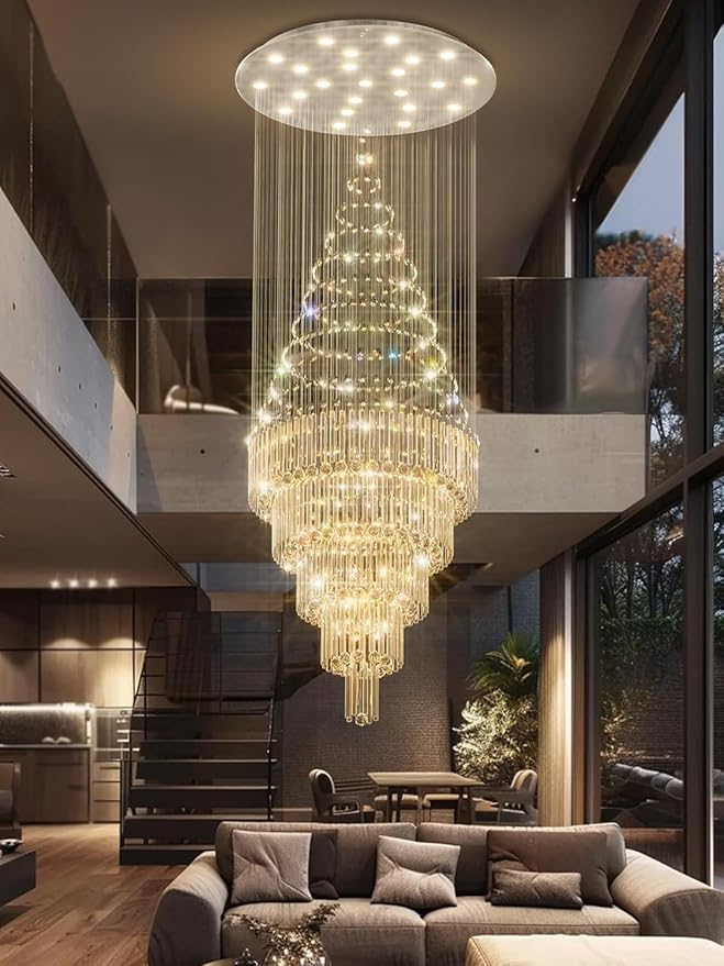 D40''X H120'' Modern Crystal Chandelier LED Dimmable Large Raindrop Chandeliers High Ceiling Chandeliers for Entryway Crystal Flush Mount Light Fixtures for Staircaes Foyer Hallway Living Room
