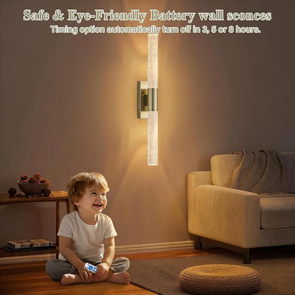 camuucci Battery Operated Wall Sconces Set of 2 Rechargeable Battery Powered Wall Light with 12000mAh Not Hardwired Dimmable Wall Lamp Fixtures for Bedroom Living Room Brown 20.9 Inches