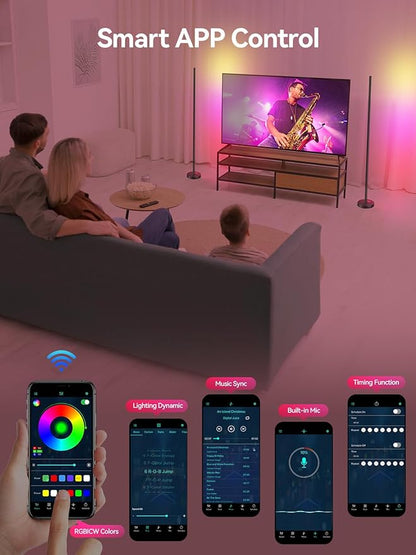 OIYN Smart RGBICW LED Corner Floor Lamp 2 Pack - 16 Million DIY Colors, 68+ Scenes, Music Sync, App & Remote Control, Color-Changing Ambient Lighting for Living Rooms, Bedrooms, and Gaming Rooms