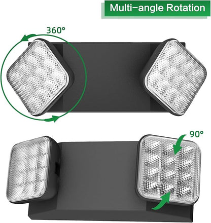 24 Packs Blacks Emergency Lights with Backup Battery,Two Head Adjustable Fire Commercial Emergency Light Fixture-UL Listed-120/277VAC-Led Emergency Exit Lights Fixtures for Business.