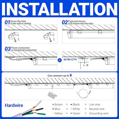 Barrina (6 Pack LED T5 Integrated Single Fixture, 4FT, 2200lm, 6500K Super Bright White, 20W Utility LED Shop Light, Ceiling and Under Cabinet Light, Corded Electric with ON/Off Switch, ETL Listed