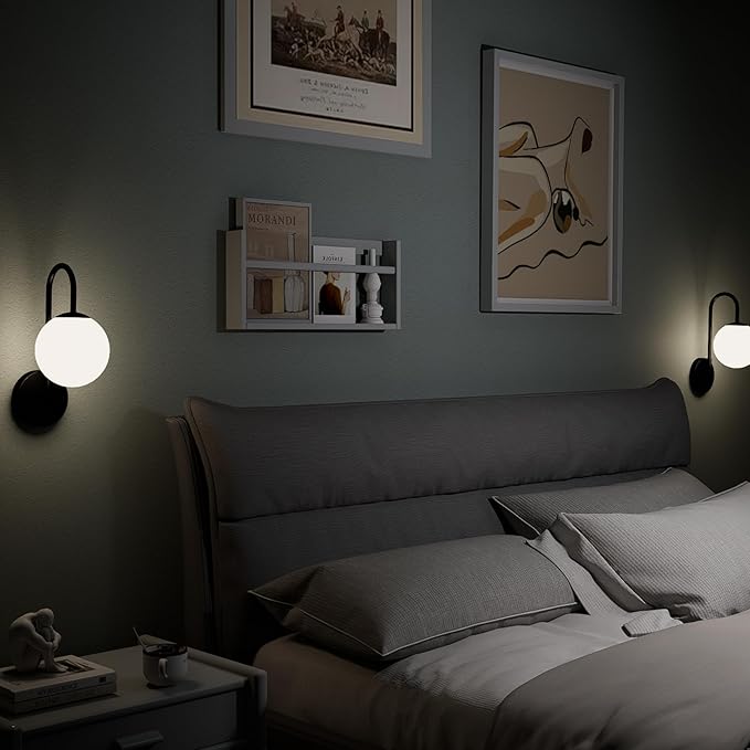Dimmable E12 Wall Sconces Set of 2,Plug in Wall Sconces with 6.56ft Power Cord,Globe Electric Plug in Wall Sconce,Wall Lights with Milky White Glass Globe Shade(2 Bulbs Included)